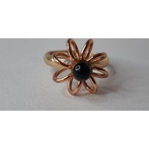 Vintage 12K Gold Filled Shank Onyx and Flower Spiral Ring